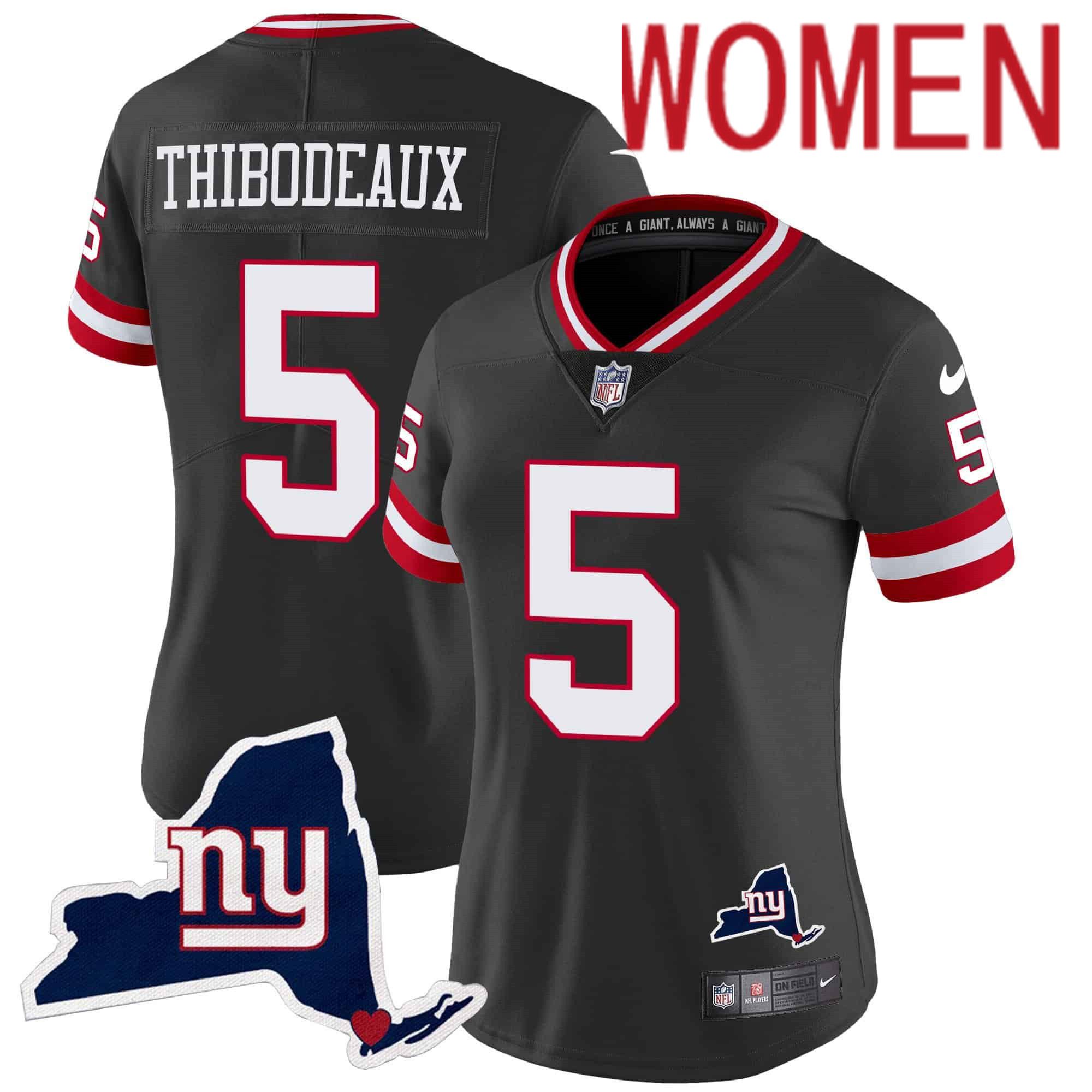 Women New York Giants #5 Thibodeaux Black 2024 Nike Map Patch Limited NFL Jersey style 1->women nfl jersey->Women Jersey